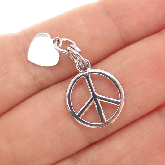 925 Sterling Silver Vintage Peace Symbol Heart Minimalist Charm Pendant