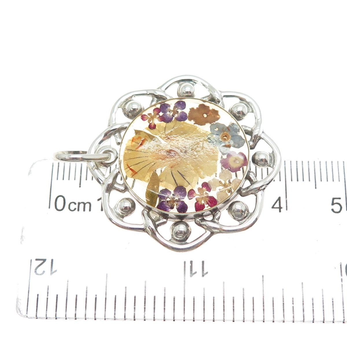 MWS Mark Wasserman Samara Sterling Silver Vintage Mexico Pressed Flower Pendant