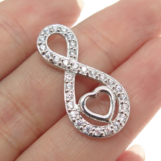 HAN 925 Sterling Silver Round-Cut C Z Infinity Heart Slide Pendant