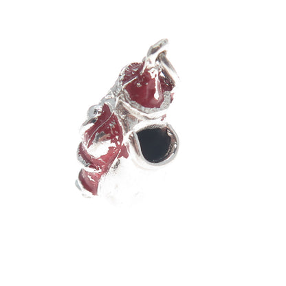 WELLS 925 Sterling Silver Vintage Enamel Santa Claus Minimalist 3D Charm Pendant