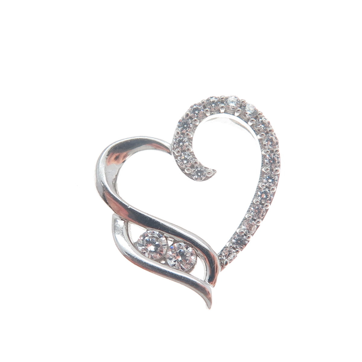 925 Sterling Silver Round-Cut C Z Heart Minimalist Charm Slide Pendant