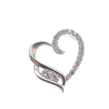 925 Sterling Silver Round-Cut C Z Heart Minimalist Charm Slide Pendant