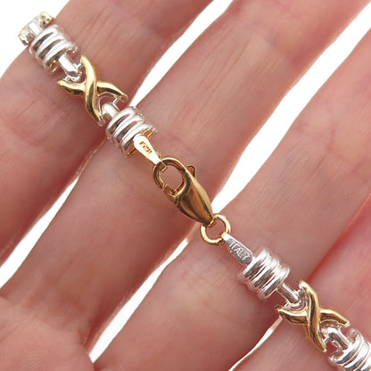 925 Sterling Silver 2-Tone Italy X-Link Bracelet 7"