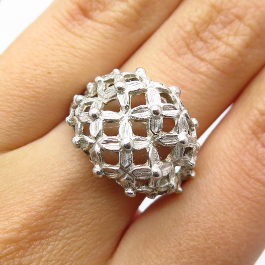 925 Sterling Silver Vintage Floral Dome Ring Size 7