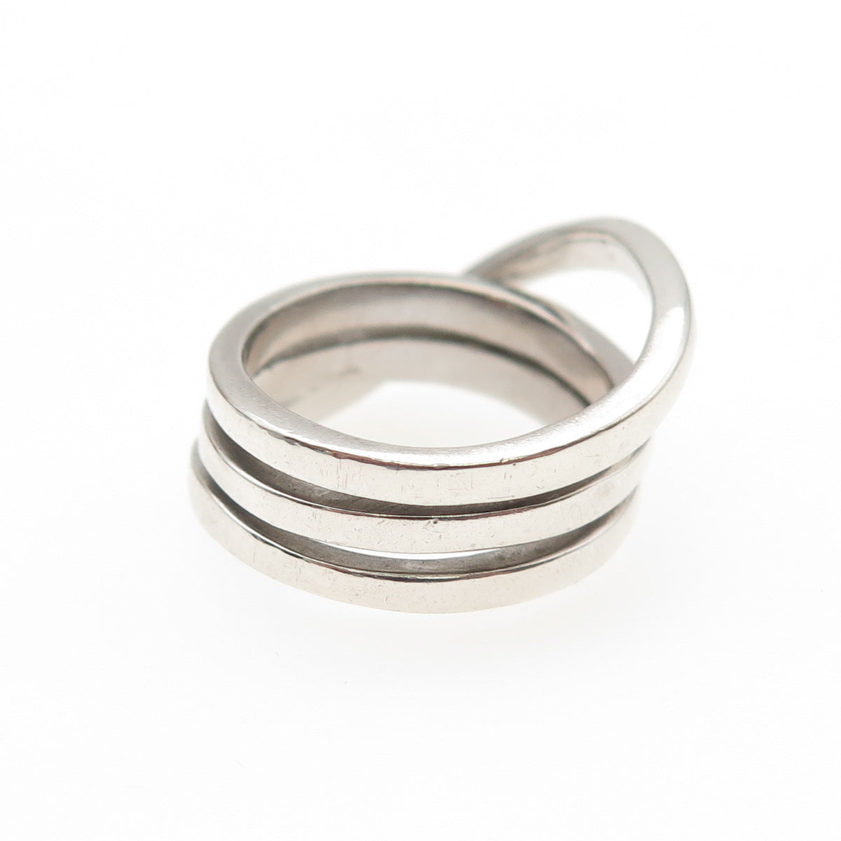 925 Sterling Silver Vintage Modernist Crisscross Spiral Ring Size 7