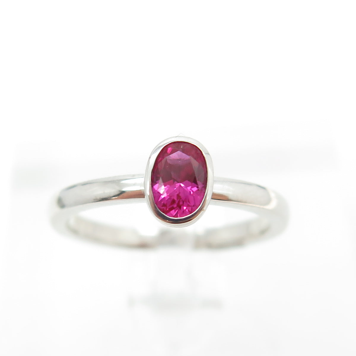 925 Sterling Silver Oval-Cut Lab-Created Pink Sapphire Ring Size 9