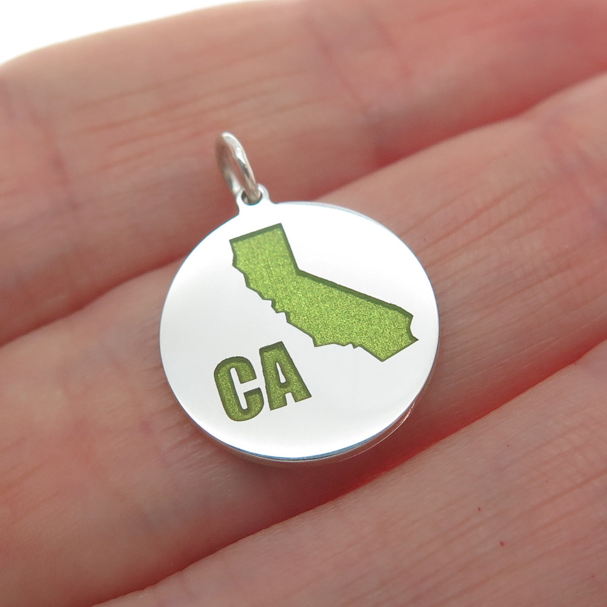 925 Sterling Silver Green Enamel California State Map Minimalist Charm Pendant