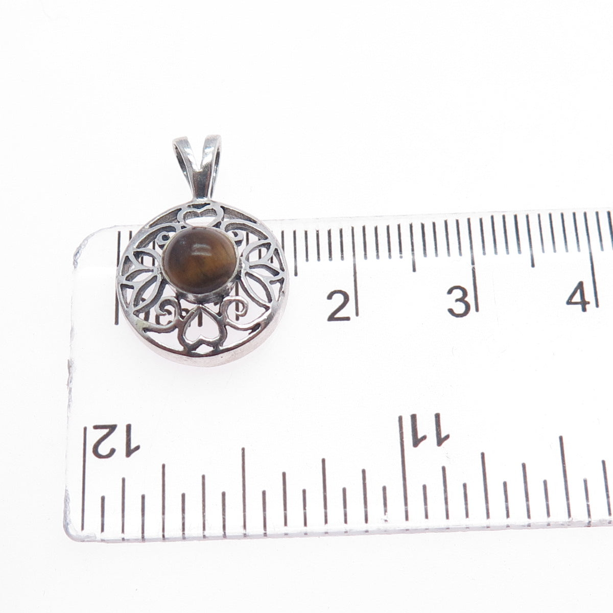 CHARLES WINSTON 925 Sterling Silver Vintage Real Tiger Eye Ornate Charm Pendant