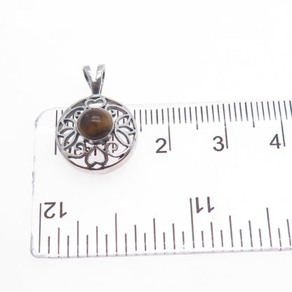 CHARLES WINSTON 925 Sterling Silver Vintage Real Tiger Eye Ornate Charm Pendant