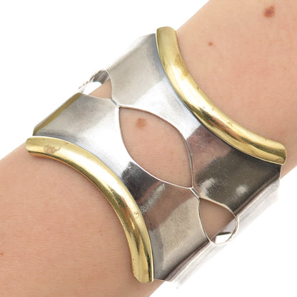 925 Sterling Silver 2-Tone Vintage Mexico Modernist Adjustable Bracelet 6.75"
