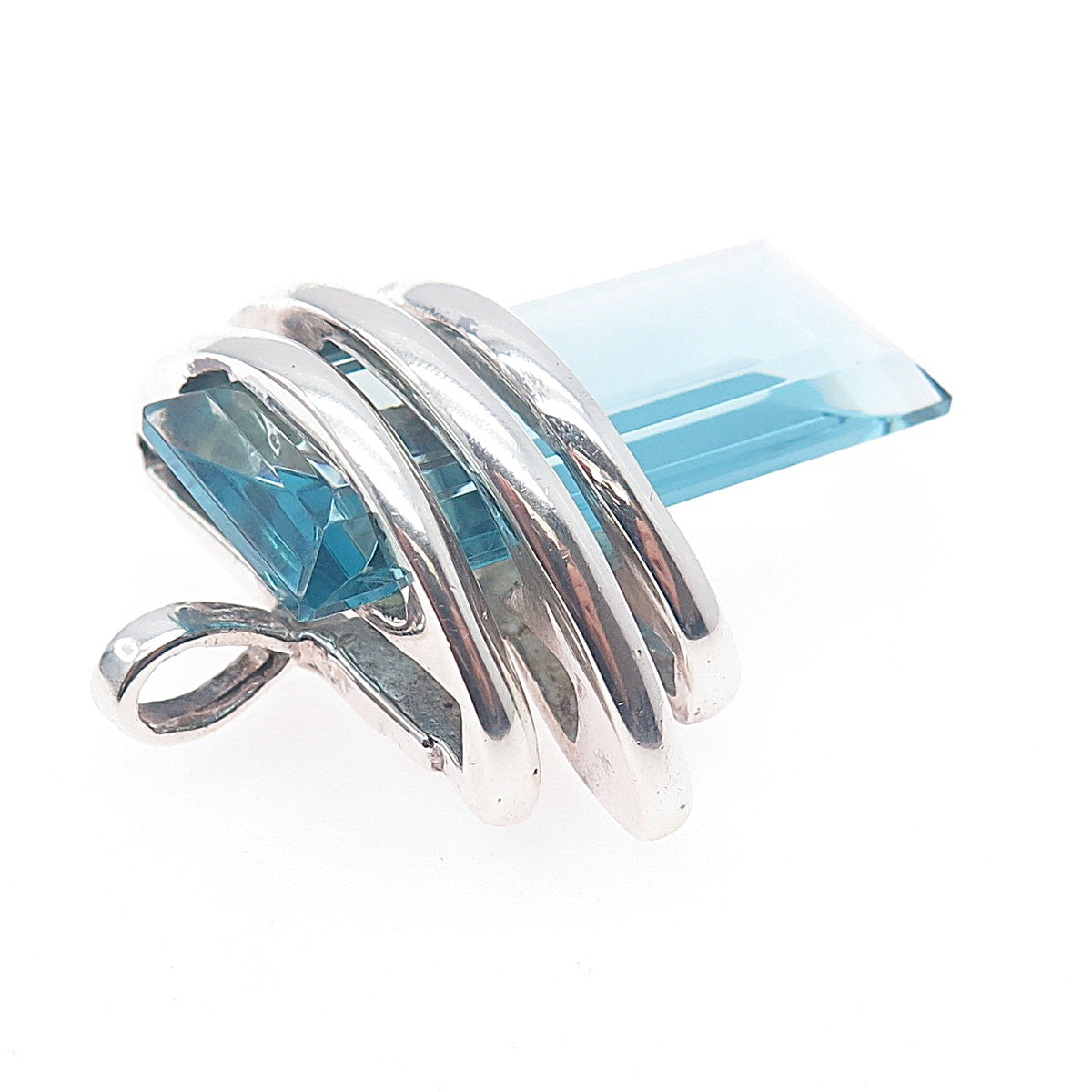 Maria Elena Munoz Sterling Silver Vintage Mexico Blue Glass Modernist Pendant