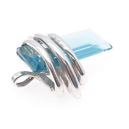 Maria Elena Munoz Sterling Silver Vintage Mexico Blue Glass Modernist Pendant