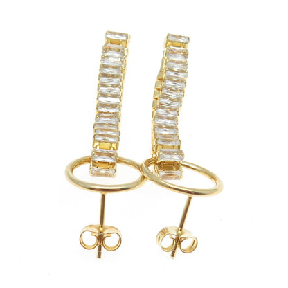 925 Sterling Silver Gold Plated C Z Dangling Earrings