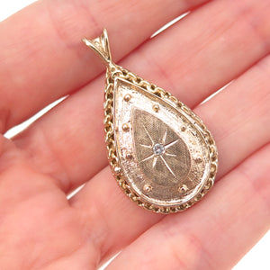 925 Sterling Silver Gold Plated Vintage Rhinestone Teardrop Locket Charm Pendant