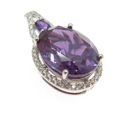 925 Sterling Silver Real Peacock Sapphire Amethyst & White Topaz Pendant