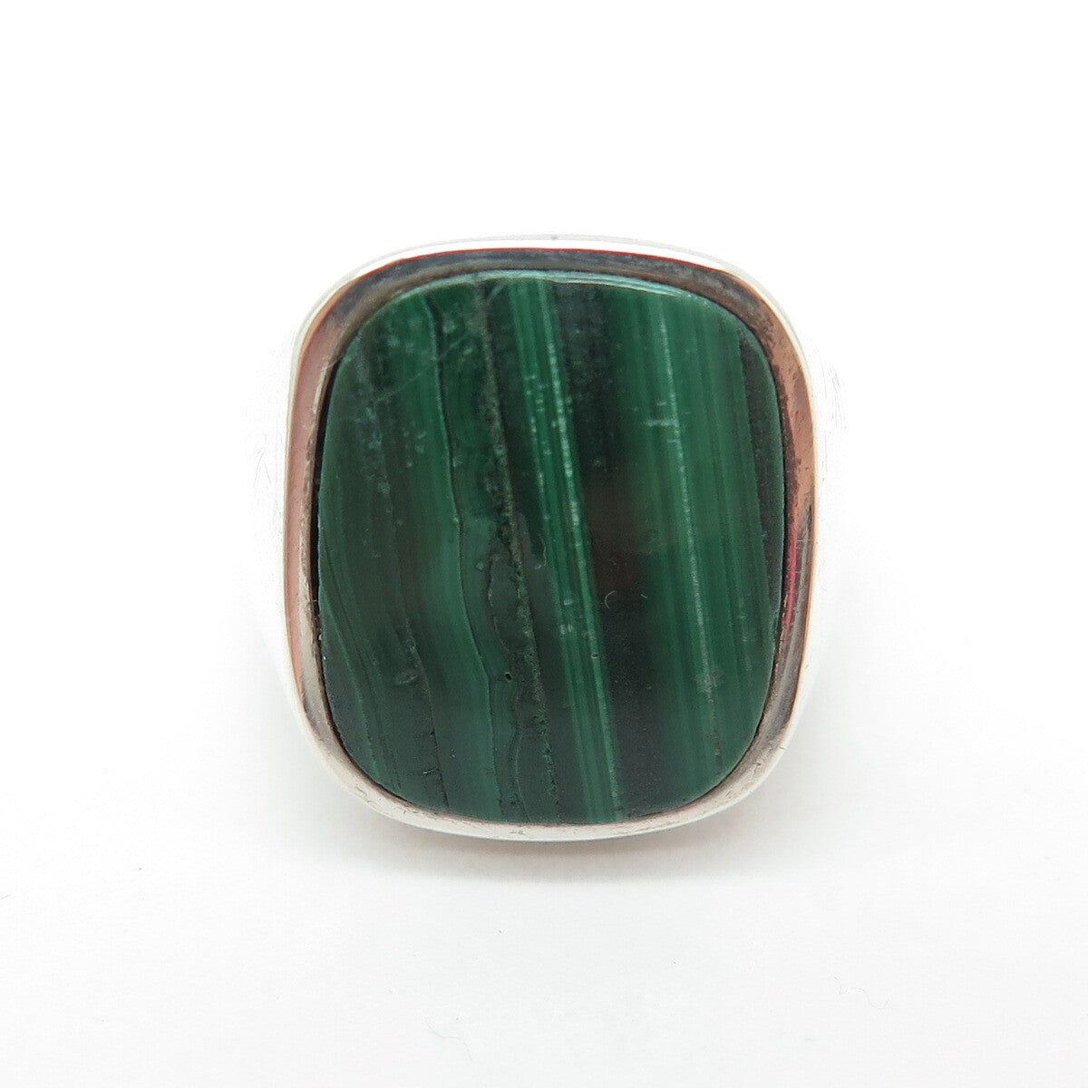925 Sterling Silver Vintage Real Malachite Gemstone Ring Size 5