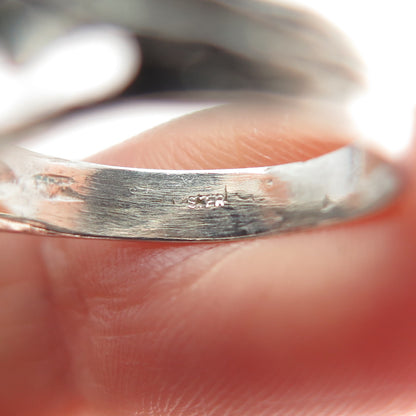 925 Sterling Silver Vintage Real Black Onyx Modernist Oxidized Ring Size 7.25