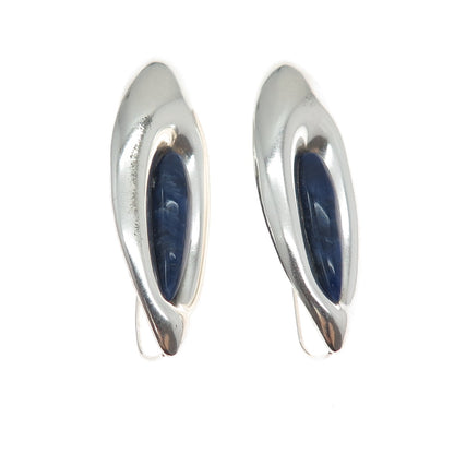 925 Sterling Silver Vintage Mexico Real Sodalite Modernist Petal Earrings