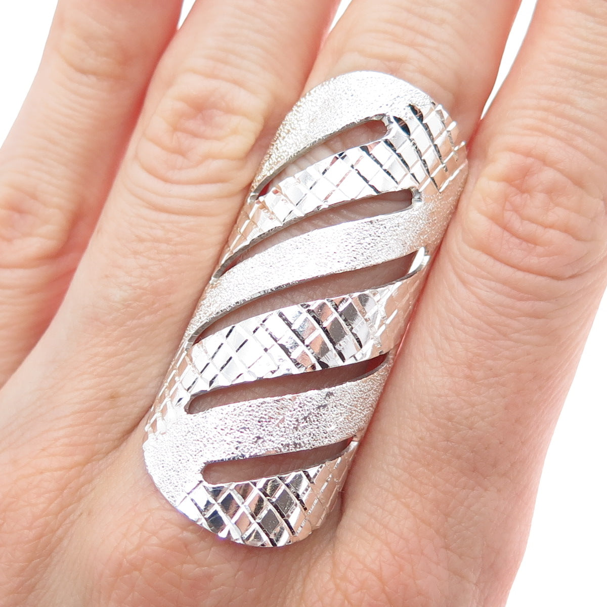 925 Sterling Silver Vintage Mexico Modernist Statement Ring Size 8.5