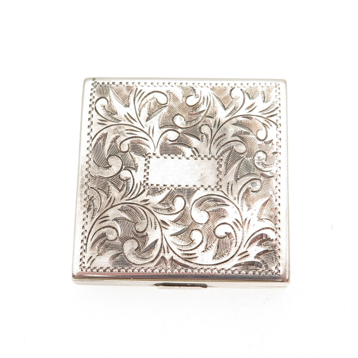 950 Silver Antique Art Deco Engraved Floral Stamp Box