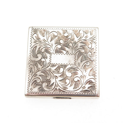 950 Silver Antique Art Deco Engraved Floral Stamp Box