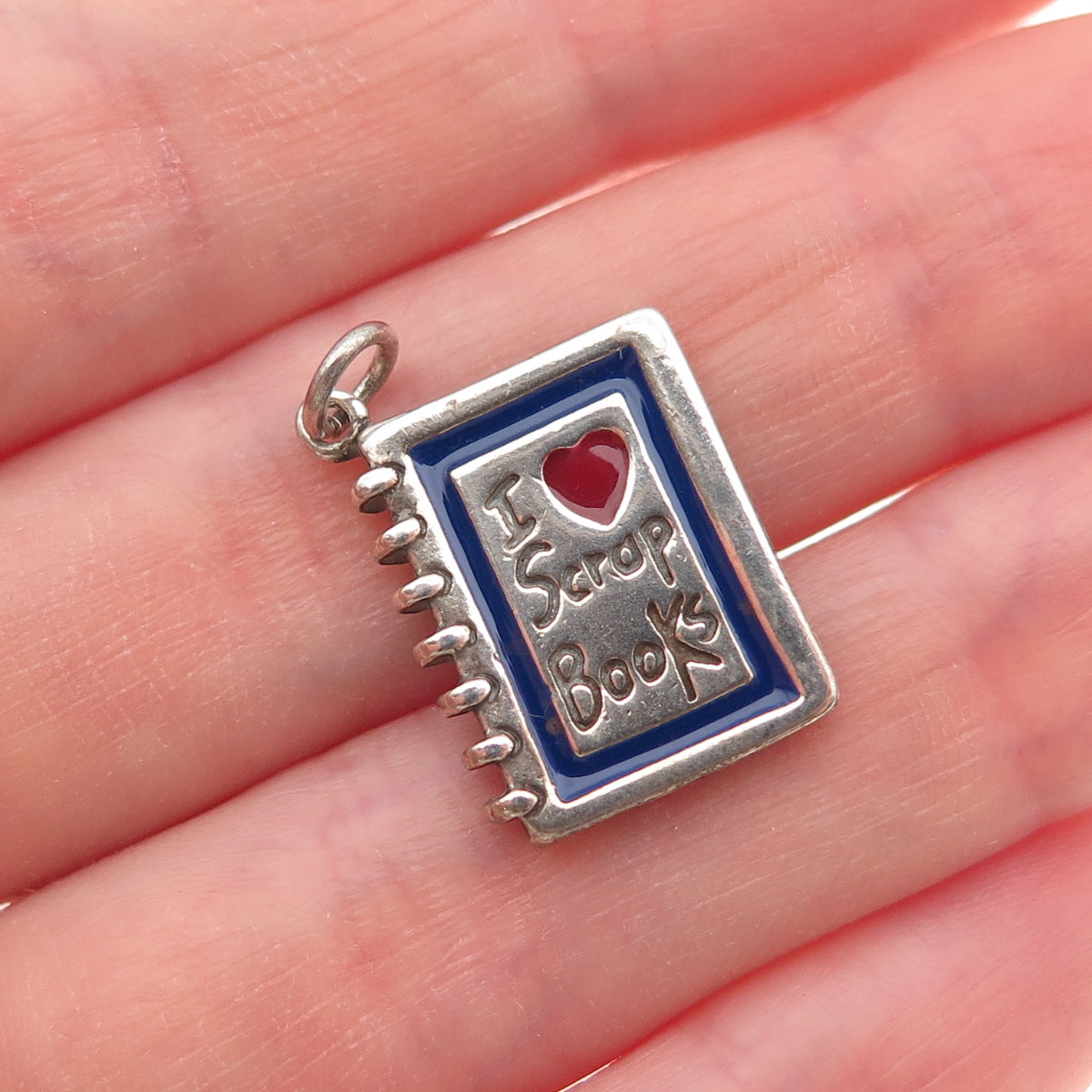 Shube 925 Sterling Silver Vintage Enamel I Love Scrapbooks Mini Charm Pendant