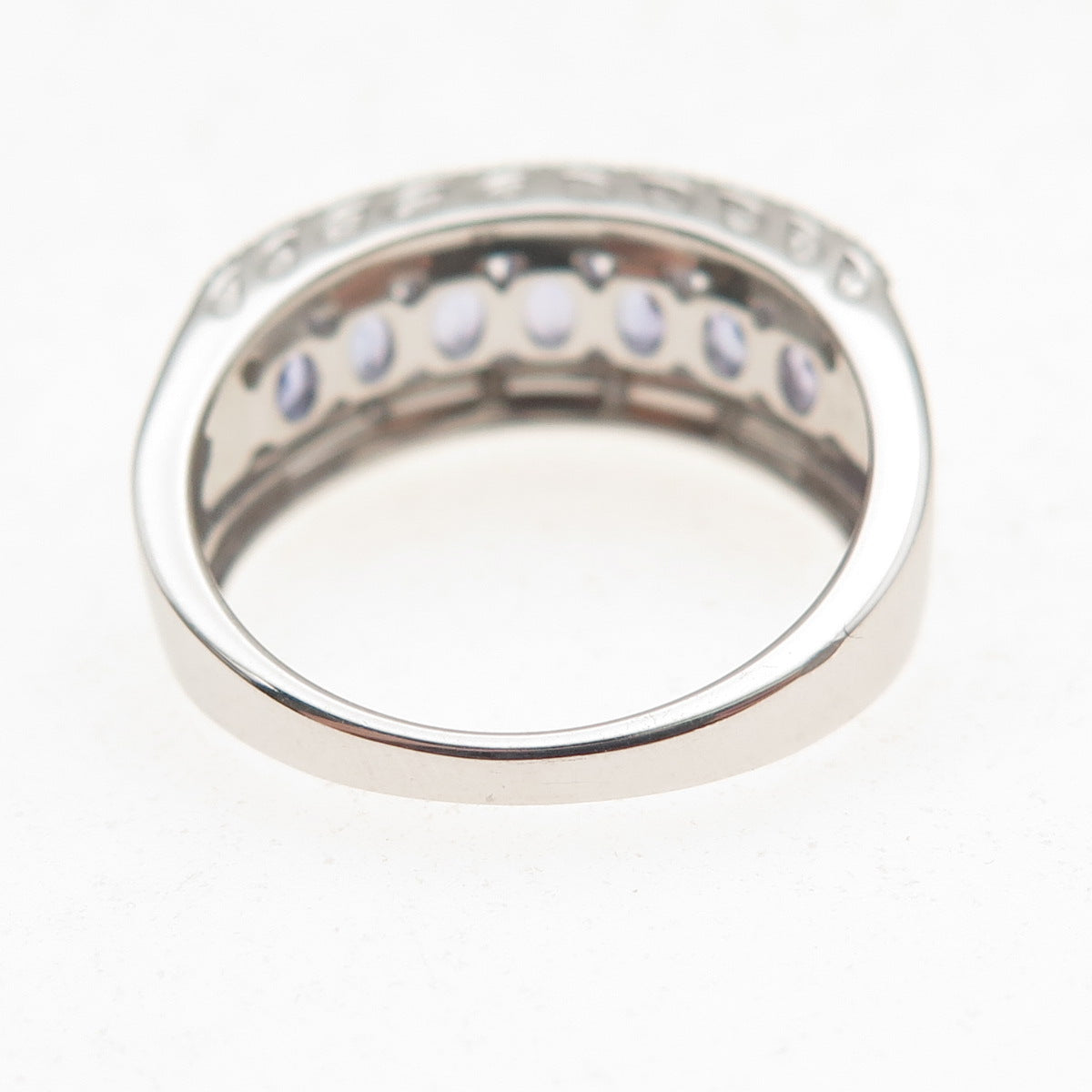 925 Sterling Silver Real Oval-Cut Tanzanite & Round-Cut White Topaz Ring Size 8