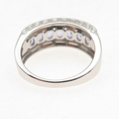 925 Sterling Silver Real Oval-Cut Tanzanite & Round-Cut White Topaz Ring Size 8