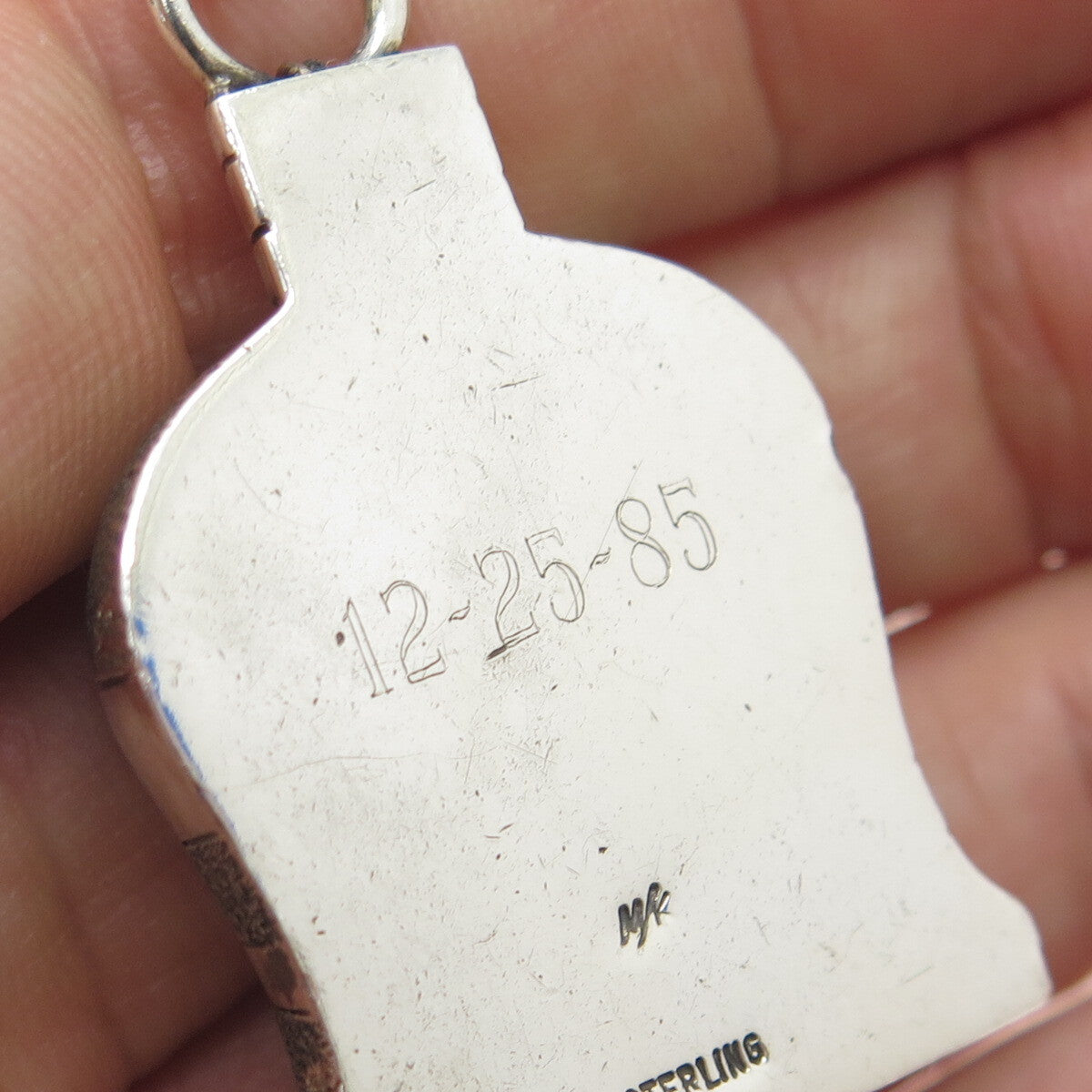 925 Sterling Silver 2-Tone Vintage Engraved Bell Pendant