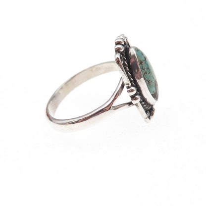 Old Pawn Sterling Silver Vintage Southwestern Turquoise Tribal Ring Size 7.75