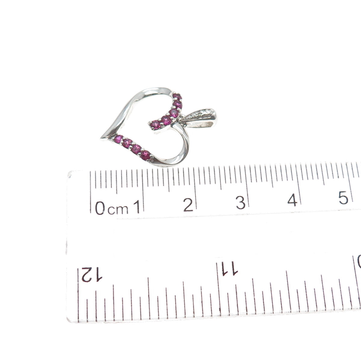 925 Sterling Real Diamond Accent & Lab-Created Pink Sapphire Heart Charm Pendant