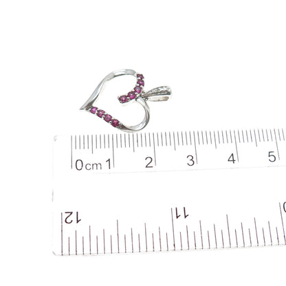 925 Sterling Real Diamond Accent & Lab-Created Pink Sapphire Heart Charm Pendant