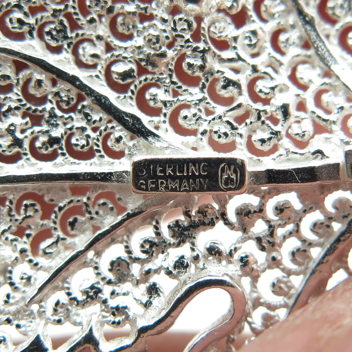 925 Sterling Silver Vintage Germany Maple Leaf Filigree Pin Brooch