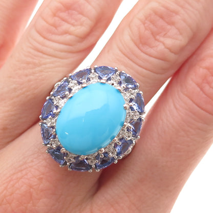 Chuck Clemency 925 Sterling Silver Real Turquoise Tanzanite Topaz Ring Size 8.25