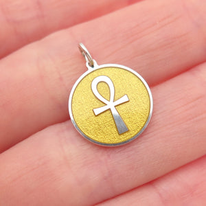 925 Sterling Silver Yellow Enamel Egyptian Ankh Mini Charm Pendant