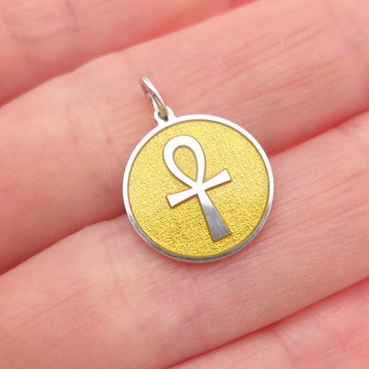 925 Sterling Silver Yellow Enamel Egyptian Ankh Mini Charm Pendant
