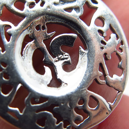 925 Sterling Silver Vintage Om Mantra Round Pendant