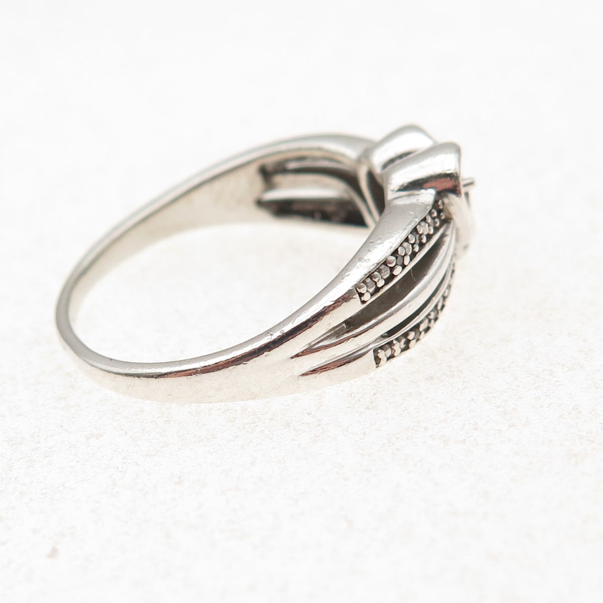 925 Sterling Silver Real Round-Cut Diamond Heart Ring Size 9
