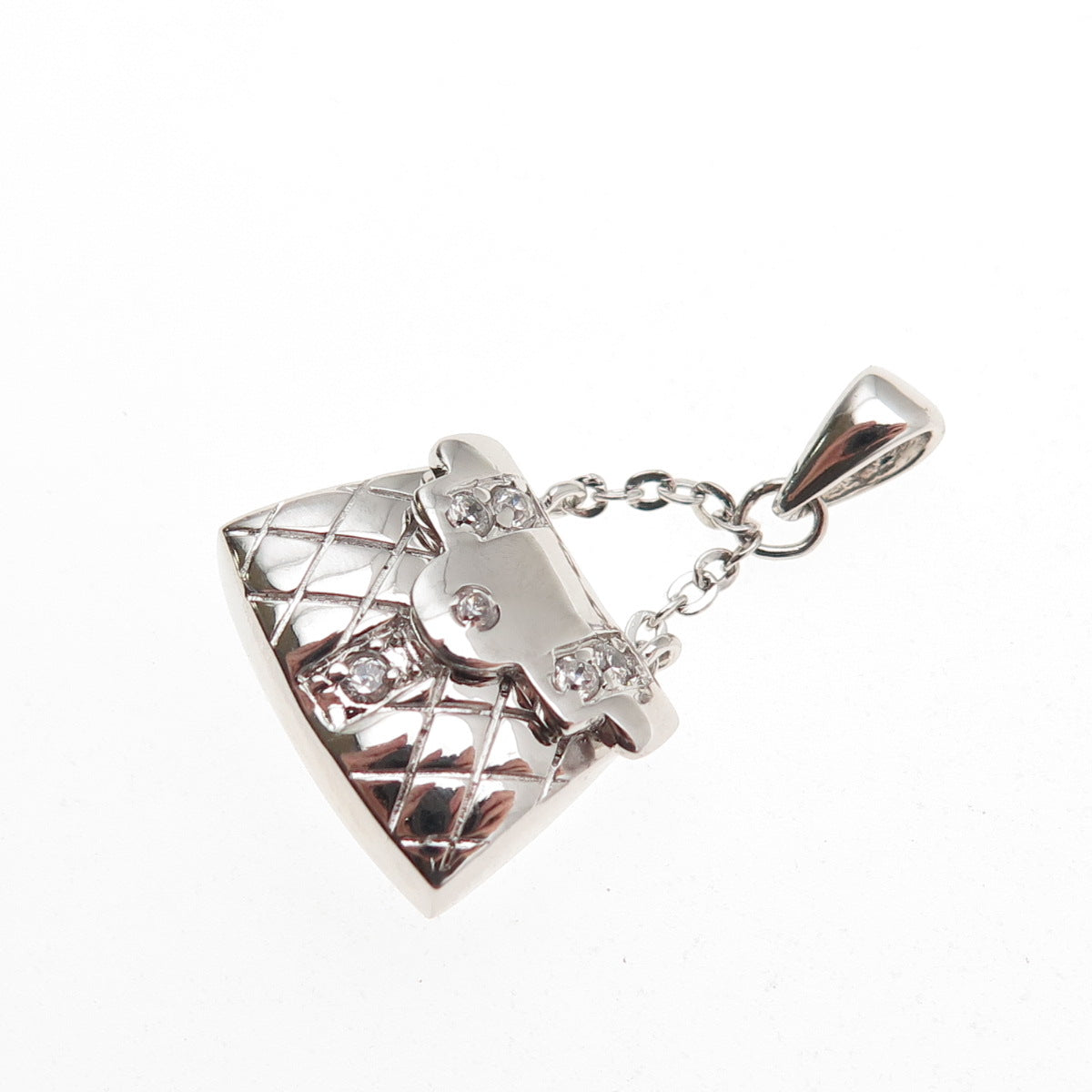 925 Sterling Silver Round-Cut C Z Ladies Purse Locket Charm Pendant
