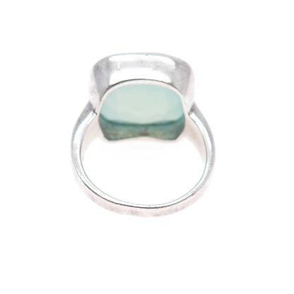 925 Sterling Silver Vintage Real Cushion-Cut Chalcedony Ring Size 6.5