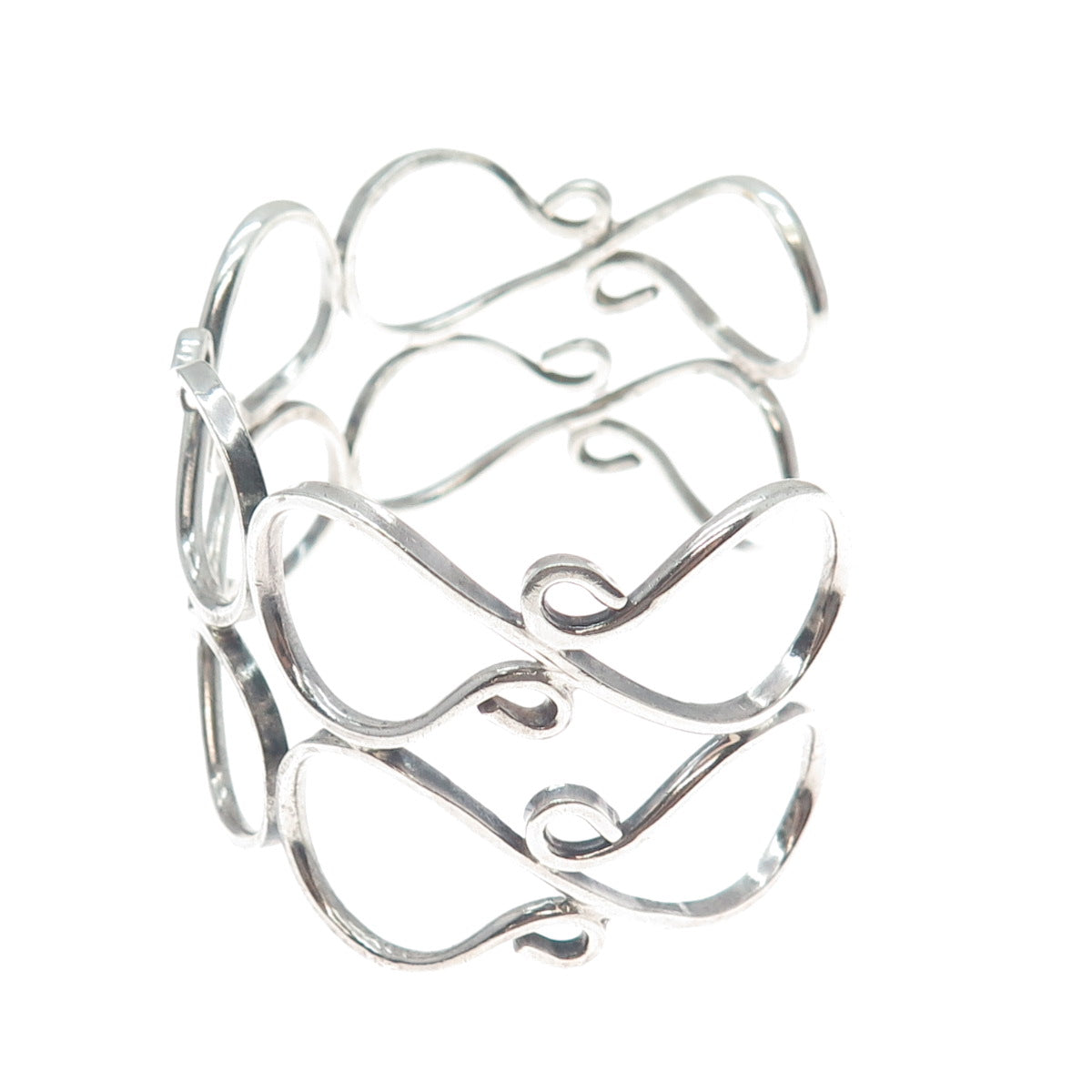 925 Sterling Silver Vintage Mexico Infinity Ornate Adjustable Cuff Bracelet 7"