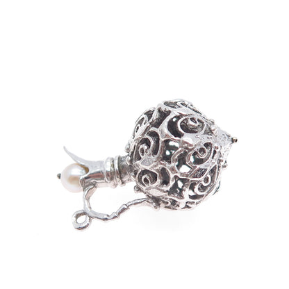 925 Sterling Silver Antique Art Deco Real Pearl Pitcher 3D Charm Pendant