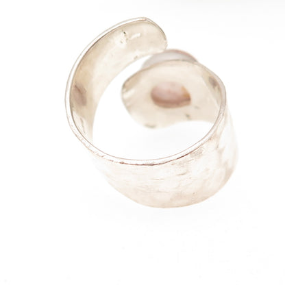 925 Sterling Silver Vintage Real Rose Quartz Modernist Adjustable Ring Size 7.25
