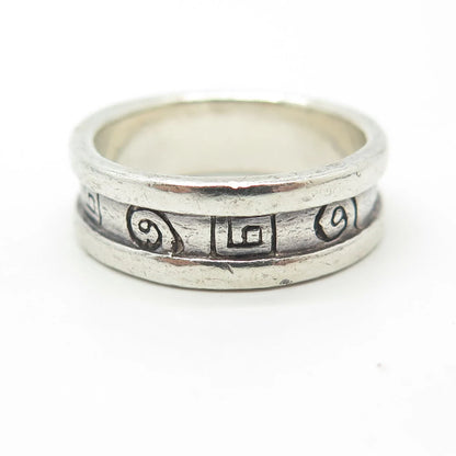 925 Sterling Silver Vintage Spiral Runic Viking Band Ring Size 7