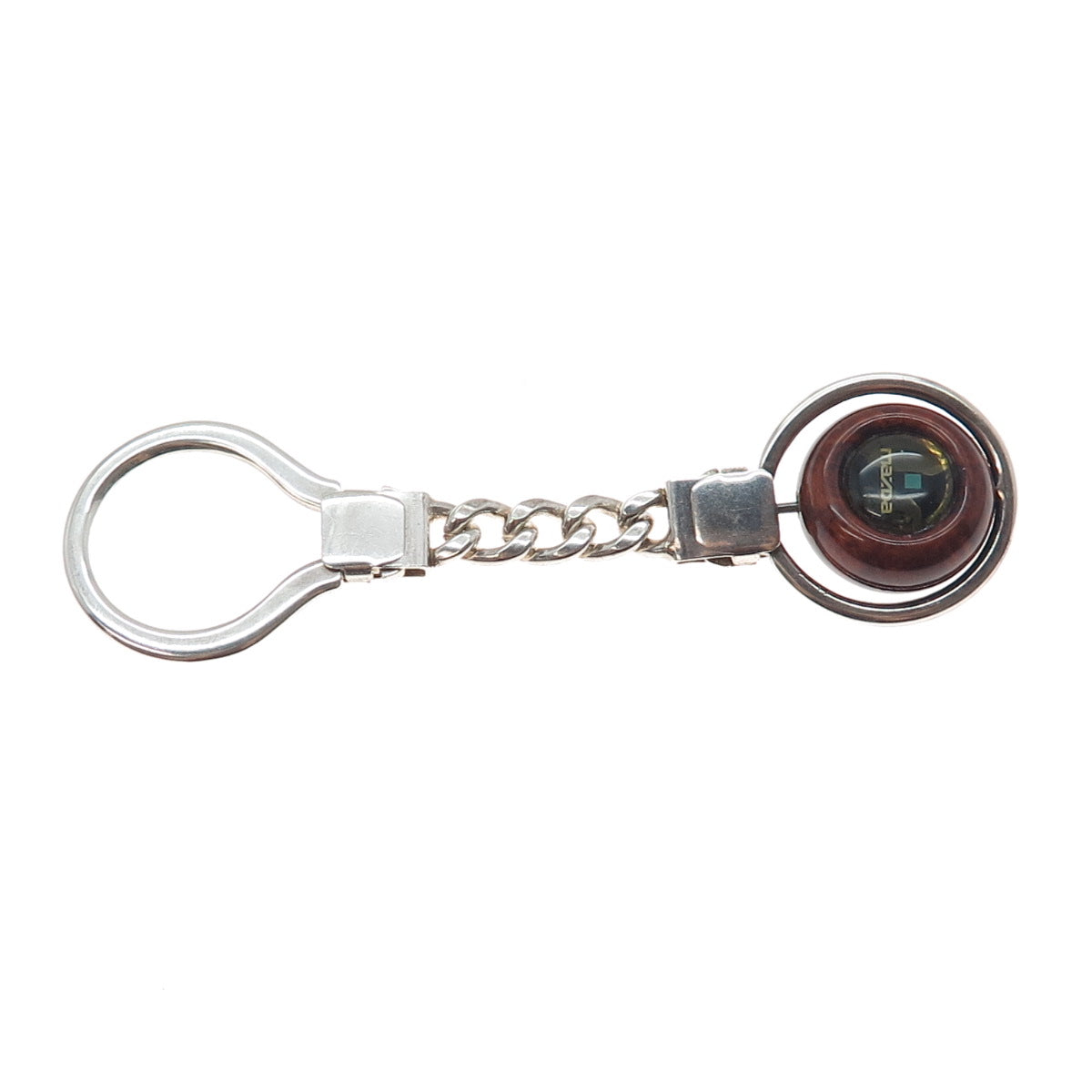 925 Sterling Silver Vintage Italy Wood Mazda Logo Key Fob Chain Ring