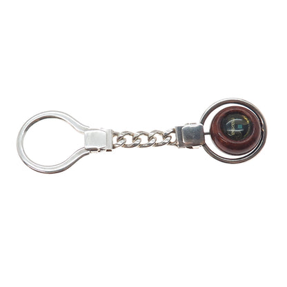 925 Sterling Silver Vintage Italy Wood Mazda Logo Key Fob Chain Ring
