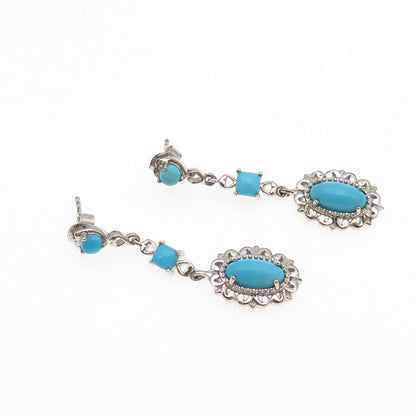Chuck Clemency Sterling Silver Real Sleeping Beauty Turquoise Floral Earrings