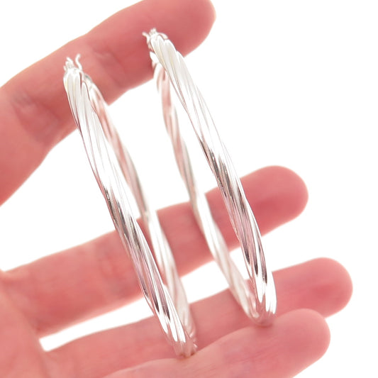 925 Sterling Silver Twisted Hoop Earrings