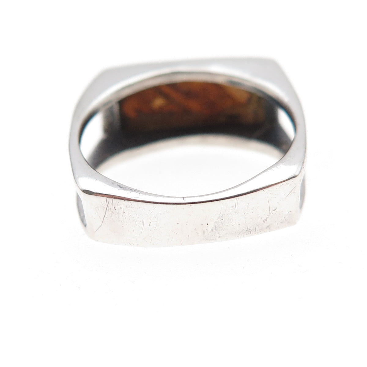 925 Sterling Silver Vintage Real MOP Modernist Oxidized Ring Size 7