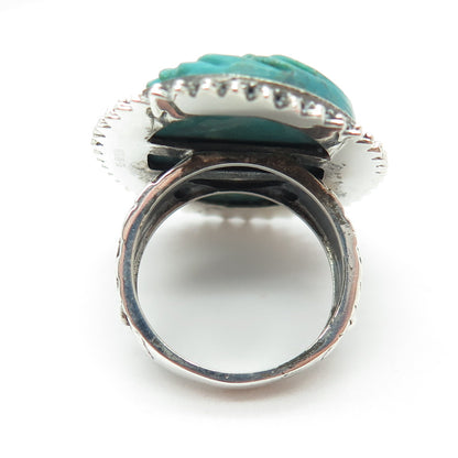 AMY KAHN RUSSELL 925 Sterling Silver Vintage Carved Turquoise Ring Size 8.75